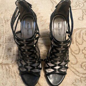 Nine West black strapy heels